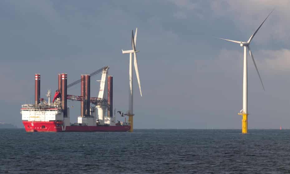  An offshore windfarm being built off the UK coast. The Hornsea Project One will be located around 120km off the Yorkshire coast, and span more than 407km square.
