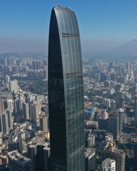 The KK100 skyscraper in the Luohu district of Shenzhen, China, designed by Terry Farrell.