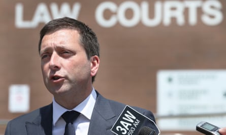 Liberal leader Matthew Guy speaks to the media at the Heidelberg Law Courts