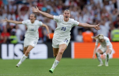 Alessia Russo celebrates victory on the final whistle during the Women’s Euro 2022 final between England and Germany at Wembley Stadium.
