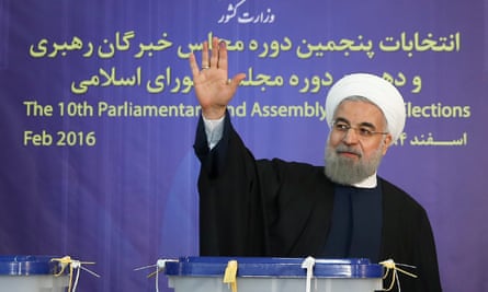 President Hassan Rouhani casts his ballot in the Iranian capital.