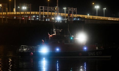Volunteer sea rescue organisation Societe  Nationale de Sauvetage en Mer (SNSM) boat arriving at Calais harbour