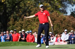 Jordan Spieth reacts after making another putt.