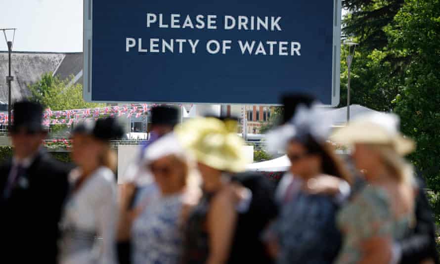 A sign that reminds Ascot race participants to drink water because of the heat.