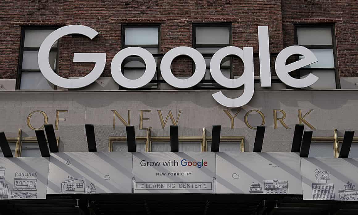 A Google sign pictured on a Google building in New York City