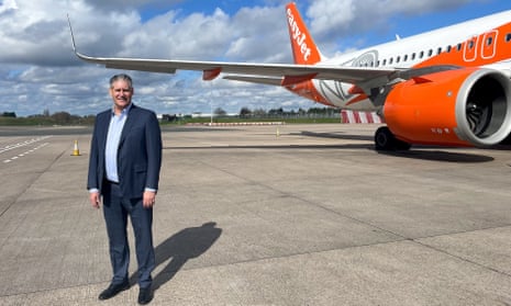 Johan Lundgren on the asphalt at Birmingham airport on Monday, where the airline will site three planes.