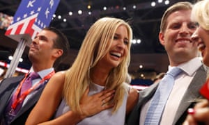 Donald Trump’s children – Donald Jr, Ivanka, Eric and Tifffany – celebrate on the convention floor after their father was officially nominated.