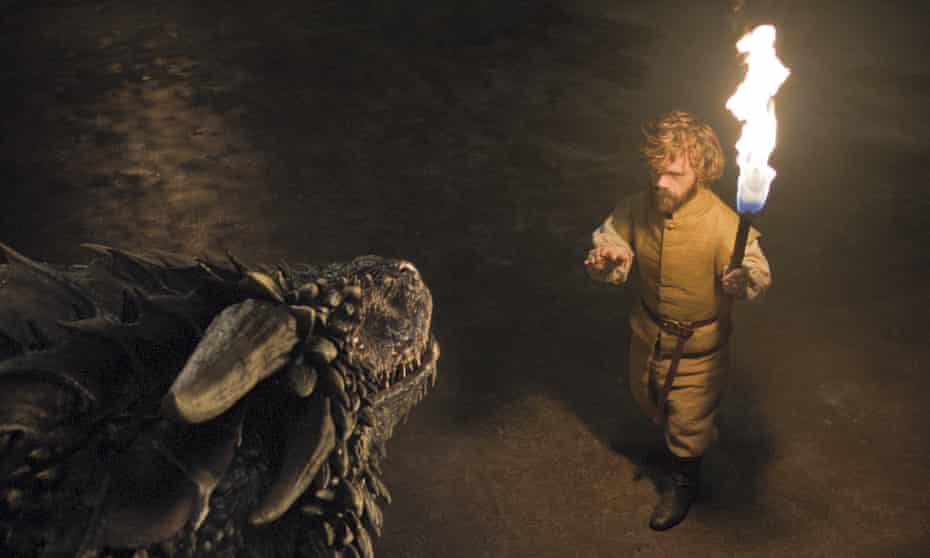 Tyrion Lannister (Peter Dinklage) and a dragon in Game of Thrones