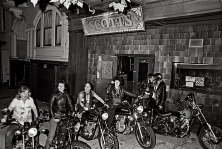 Scott’s Bar, Dykes on Bikes (from left, Gayle, Juanita, Della Grace (me) Barb, Kimo and Kath), San Francisco, 1982.