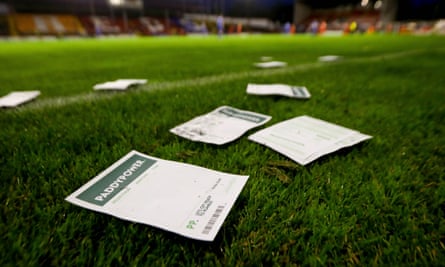 Paddy Power betting slips at Tolka Park in Dublin.