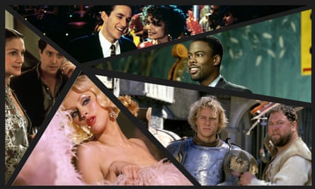 Film stills from top, clockwise: Married to the Mob, Head of State, A Knight’s Tale, Burlesque, Notting Hill
