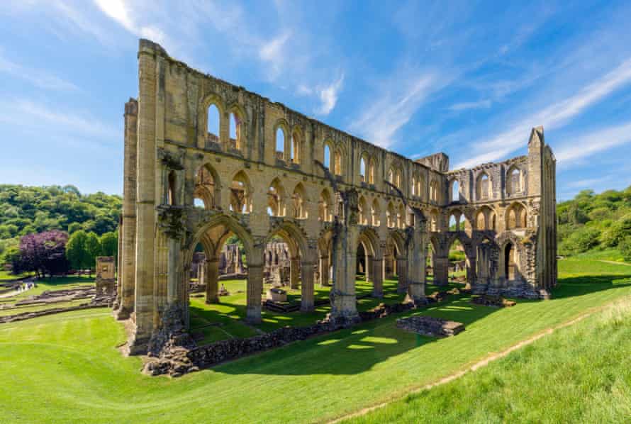 The ruins of Rievaulx Abbey in Yorkshire. It was destroyed during the Dissolution of the monasteries.