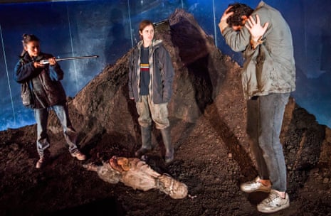 Rochenda Sandall as Anna, Ria Zmitrowicz as Becky and Alec Secareanu as Guy in Gundog by Simon Longman at the Royal Court, directed by Vicky Featherstone.