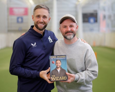 Chris Woakes, the Warwickshire and former England cricketer, with Ali Martin cricket correspondent of the Guardian, holding the autobiography they have just written together