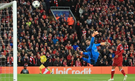 Alisson fails to stop Mohamed Salah’s shot give Liverpool the lead in last season’s Champions League semi-final first leg. His Roma side lost 5-2 but the Brazilian was captivated by the atmosphere at Anfield.
