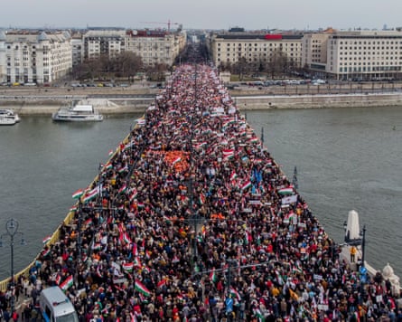Fidesz supporters take part in rally in Budapest in March 2022