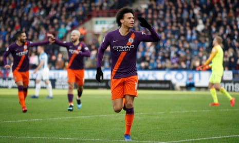 Manchester City’s Leroy Sane celebrates scoring their third goal.