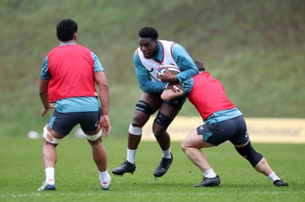 Maro Itoje of England during a training session at Pennyhill Park