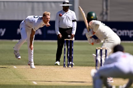 Ben Stokes bowls to Alex Carey on day four of the third Ashes Test at Adelaide Oval