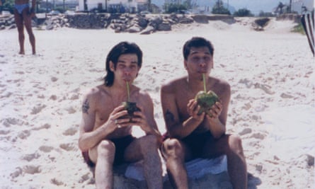 Sipping coconuts with Nick Cave during the recording of The Good Son in Sao Paolo, Brazil, 1989.