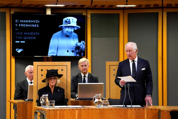 King Charles speaks after condolences in the Welsh Parliament.