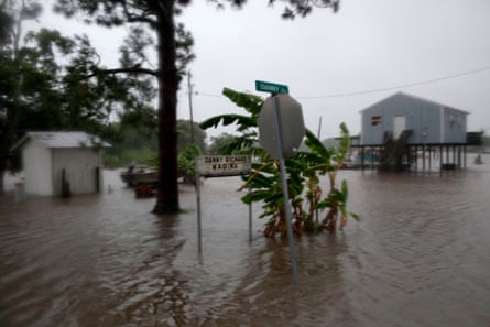 A flooded yard in Intracoastal City in the aftermath of Tropical Storm Barry last year.