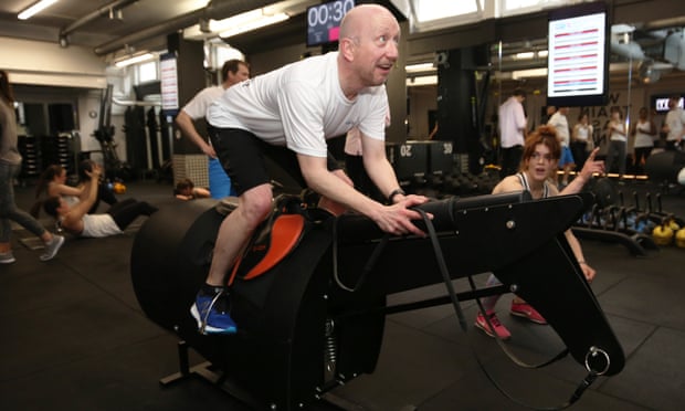 Lizzie Kelly puts Guardian racing correspondent Greg Wood through his paces at a Jockey Fit session