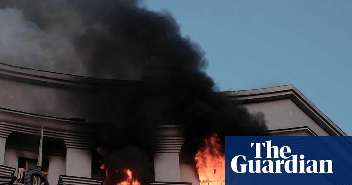 Largest Russian air attack of war sets fire to Ukrainian cabinet building and kills three including child