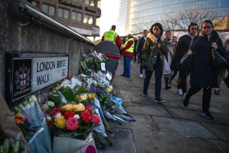 Floral tribute left for Jack Merritt and Saskia Jones, who were killed in a terror attack on 2 December 2019 in London