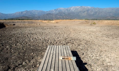 A pier at the dried Aculeo Lake in Paine, in 2019. For decades the lake was one of the main tourist attractions of Santiago's surroundings.