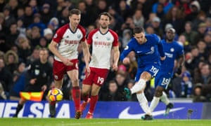 Chelsea’s Eden Hazard fires in the third. Chelsea’s Eden Hazard fires in the third.