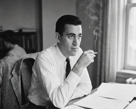 Black and white photo of JD Salinger smoking a cigarette