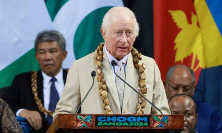 Charles speaking in Samoa in 2024.