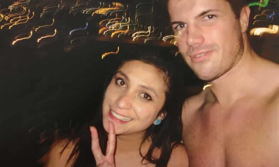 Warriena Wright and Gable Tostee pose for photos together on the balcony of his 14th floor Surfers Paradise apartment.