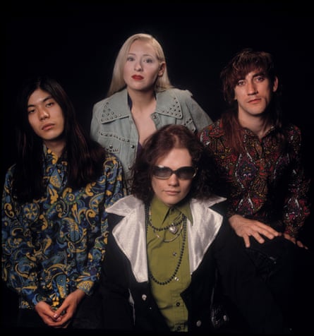 Portrait of the members of American Rock group Smashing Pumpkins as they pose in a photo studio, Chicago, Illinois, May 1991.