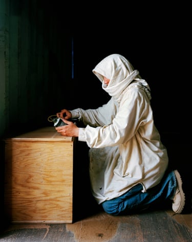Army specialist Gary McCorkle as Jibril Ihsan Hamal, member of the Sunni Islamist militant organisation Islamic Army of Iraq, 2009 ‘This is a veteran from the Iraq war playing the role of an enemy combatant. This was a quiet moment between mock battles. I asked the soldier to pose as his character. He is holding a mock weapon, an explosive made from a shaving cream can’