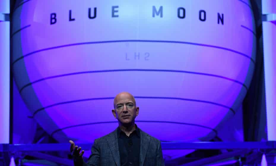 Jeff Bezos unveils his space company Blue Origin’s space exploration lunar lander rocket called Blue Moon in Washington DC.