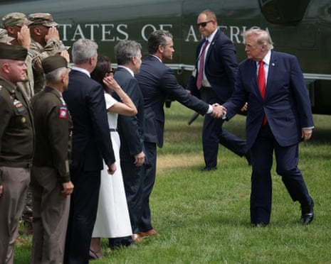 Donald Trump is greeted by Pete Hegseth in Carlisle, Pennsylvania on 15 July 2026