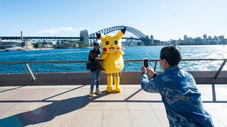 Pikachu outside the Opera House and Harbour Bridge in Sydney.