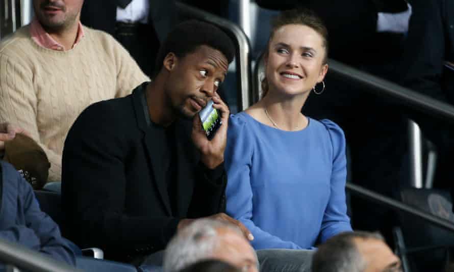 Gaël Monfils and Elina Svitolina, pictured at a PSG game in September last year.