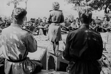 A jazz band entertaining troops at an air unit. Soviet Union, 1943