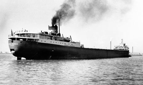 Black and white photograph of a steamship