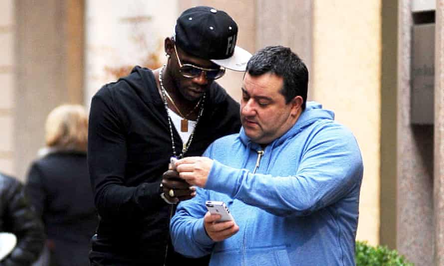 Mino Raiola (right), pictured with Mario Balotelli in Milan in 2013