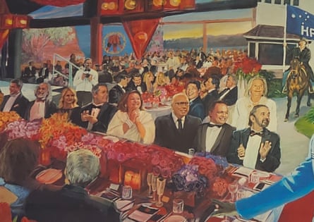 Detail of a painting of Gina Rinehart’s 70th birthday party