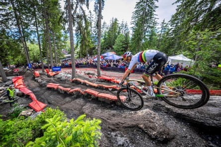 Tom Pidcock competes in the Mountain Bike World Series in Switzerland in June