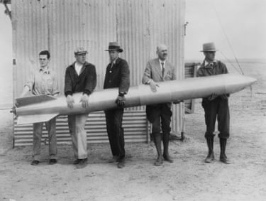 DR Goddard and colleagues holding a rocket used for flight, 1932In 1919, the US rocket scientist DR Goddard wrote A Method Of Reaching Extreme Altitudes, a scientific paper that contained a footnote explaining that, as far as rockets were concerned, the sky was no longer the limit.