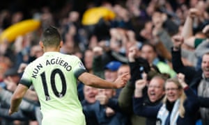 Sergio Aguero celebrates after scoring again.