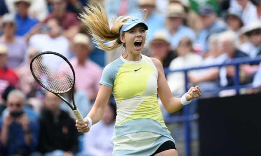 Serena Williams makes winning return but remains coy about long-term plans | Serena Williams 5 Katie Boulter celebrates beating Karolina Pliskova