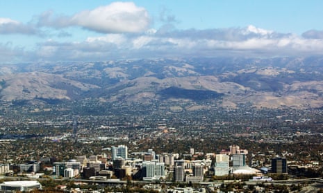 Aerial view above San Jose in Silicon Valley in California.