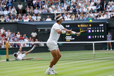 Rafael Nadal in action during his men’s singles quarter-final match against Taylor Fritz.